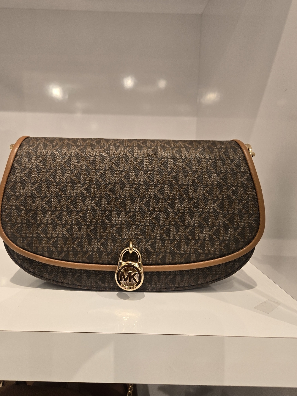 Michael Kors Mila Medium Signature Brown Logo Messenger Bag NWT